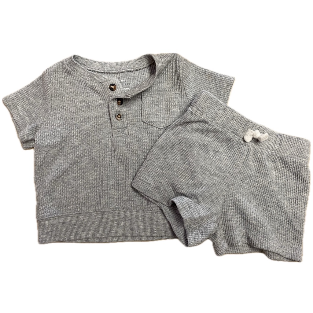 6 Months Baby Boy Gray Waffle Print Thermal Shirt And Shorts